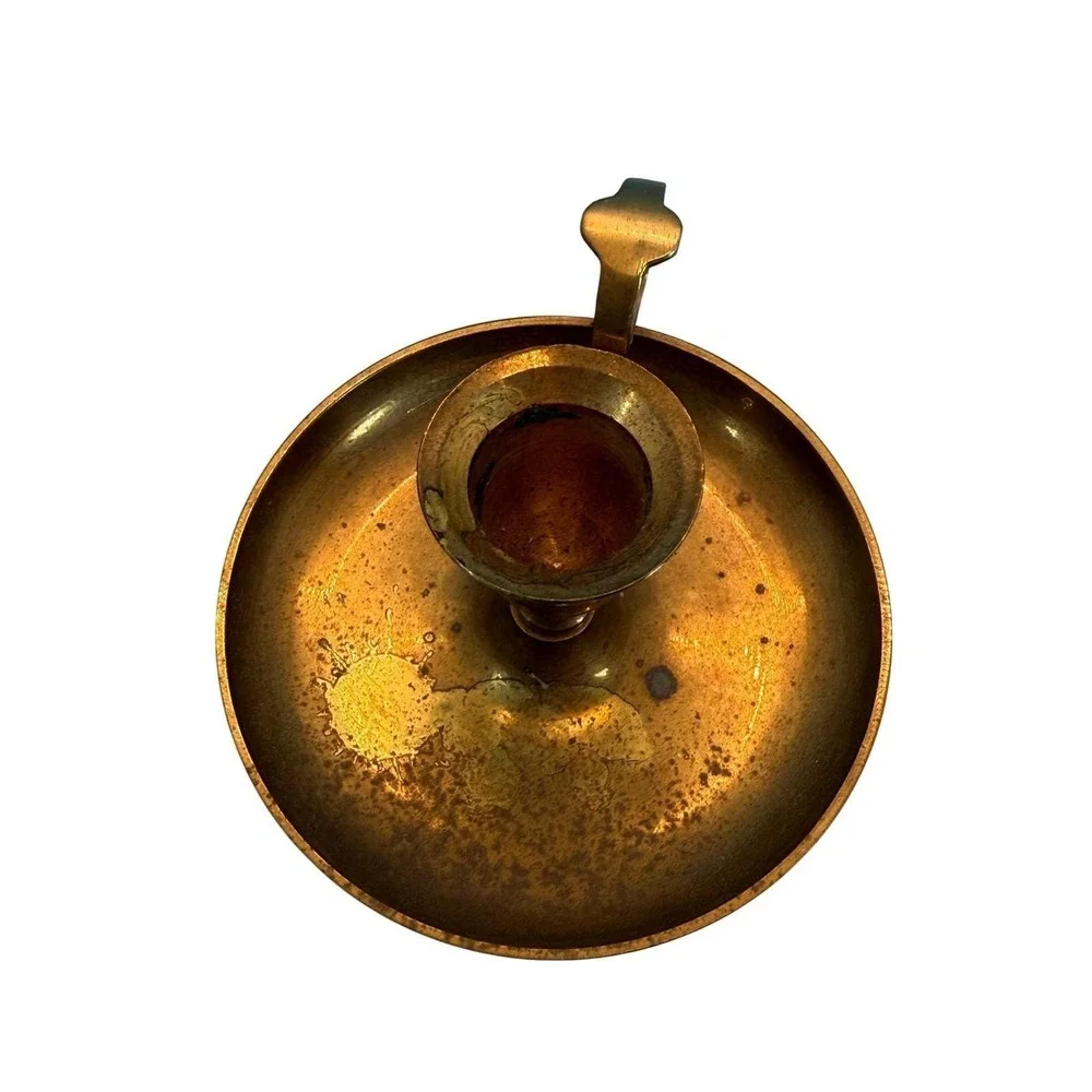 VTG Century Brass Chamberstick Taper Candle Holder Gold Finger Loop Drip India‎